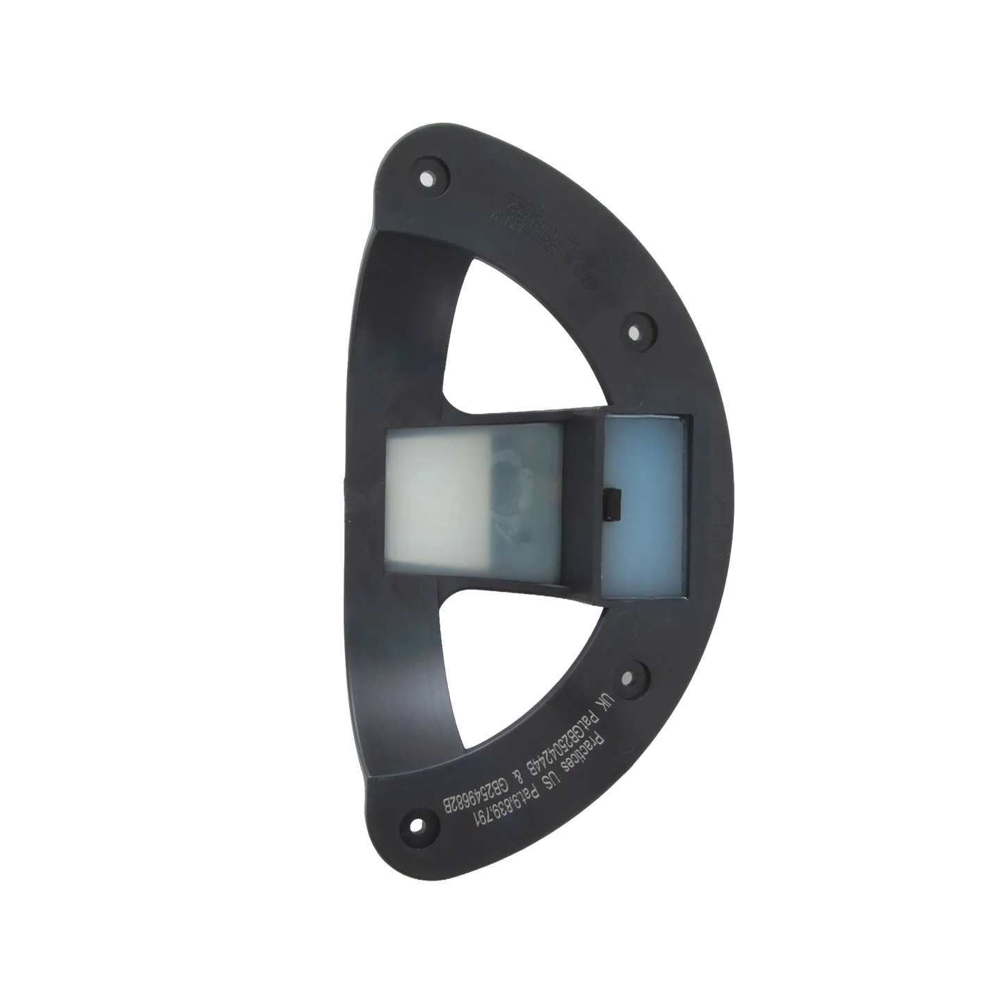 Equilume Replacement Cup,"Black curved mounting cup with four screw holes and clear insert"