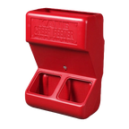 Creep Feeder,"Red wall-mounted feeder with two front openings"