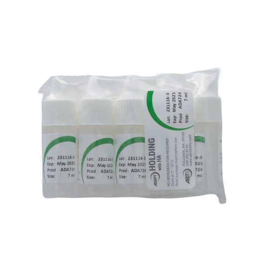 ABT360 Holding Media Adapt with HA,"Pack of small clear vials with white caps in sealed bag"
