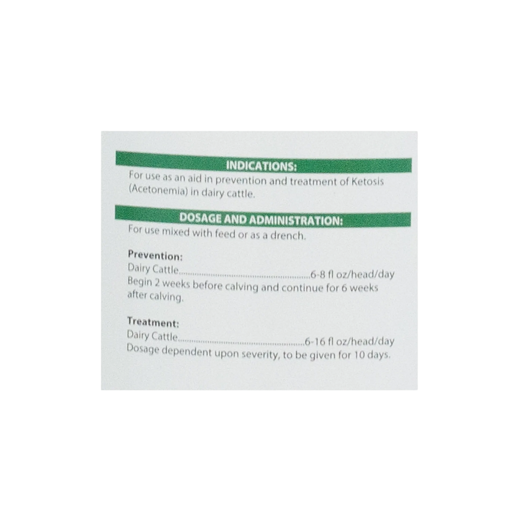 Propylene Glycol,"Close-up of dosage and administration label panel"