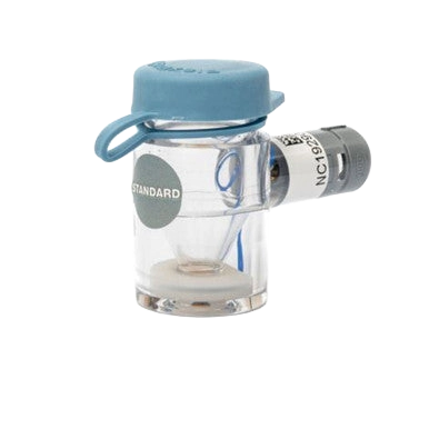 Flexineb® Medium Medication Cup,"Clear medication cup with blue cap and side connector"
