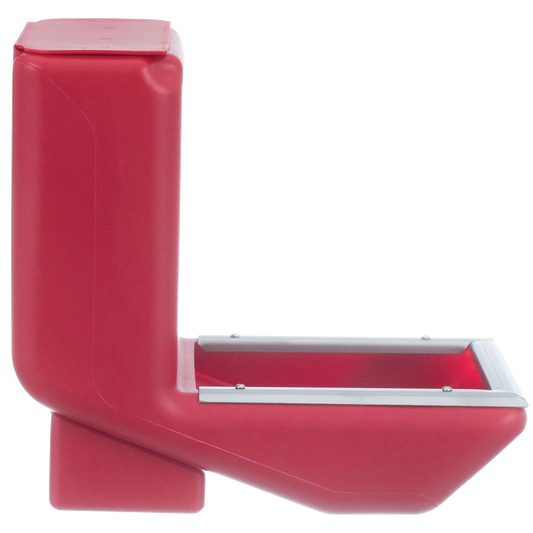 Kane Kennel Feeder,"Red side-view feeder with metal-edged trough"