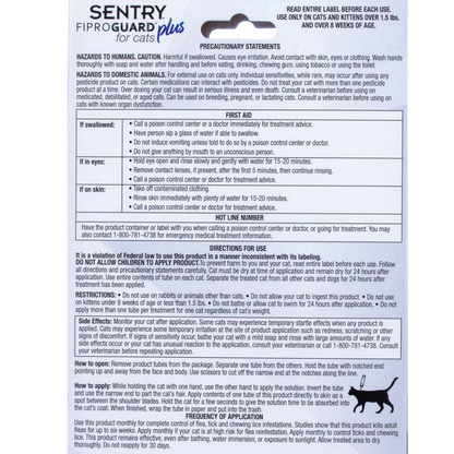 Sentry® Fiproguard® Plus for Cats,"Back of package with usage directions and precautions"