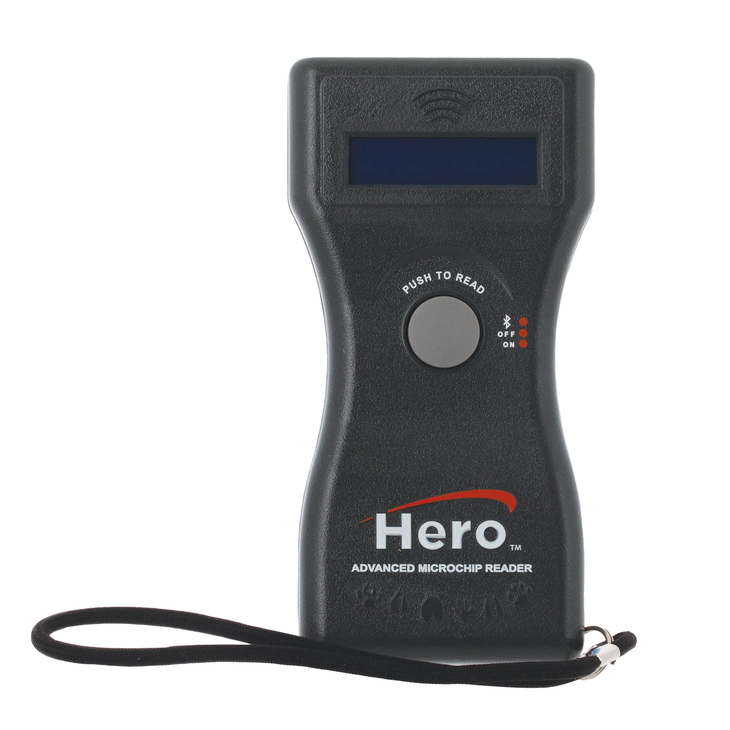 Hero™ Universal Microchip Scanner,"Black handheld scanner with screen and wrist strap"