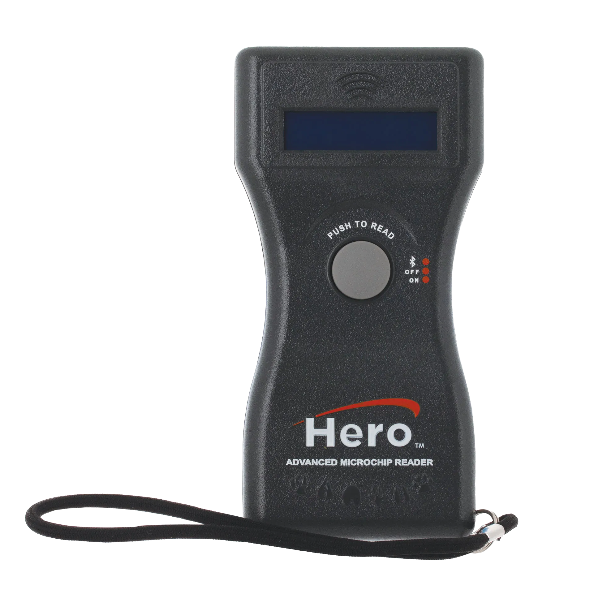 Hero™ Universal Microchip Scanner,"Black handheld scanner with screen and wrist strap"