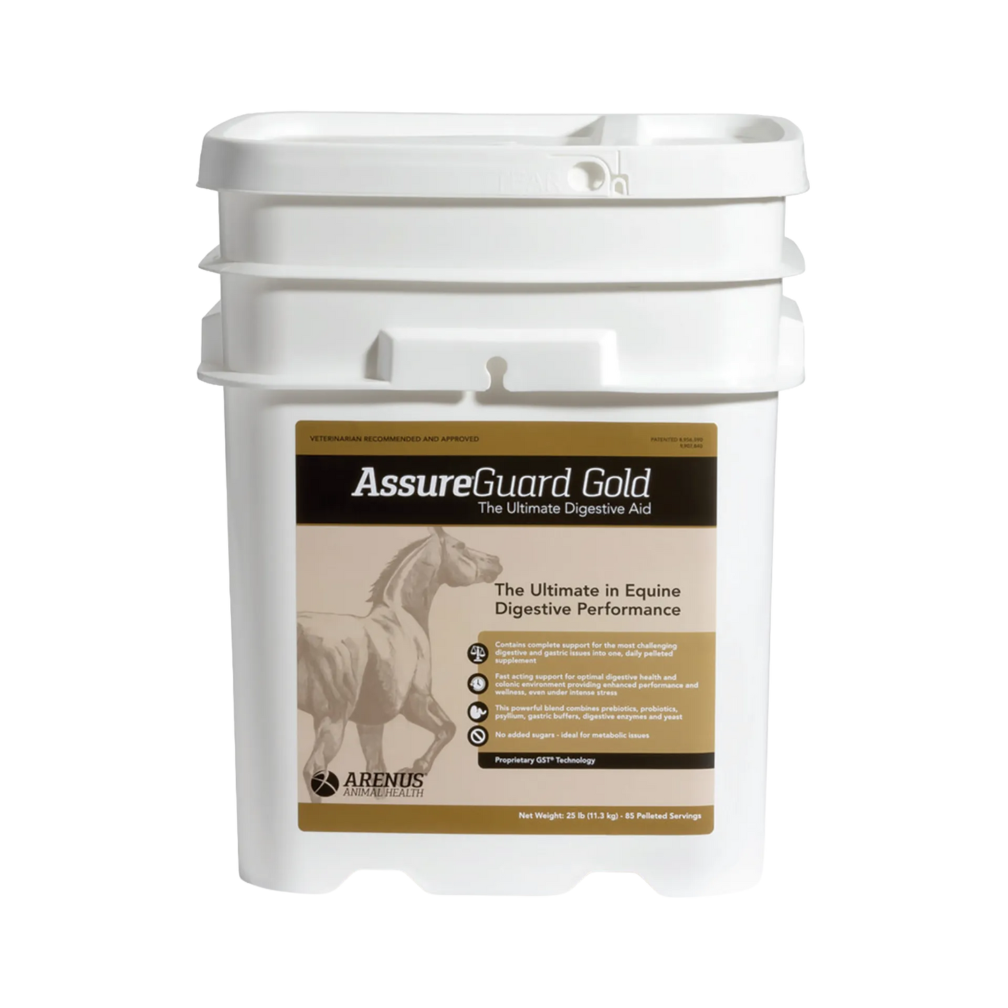 Assure® Guard Gold,"White plastic pail with snap lid and front label"