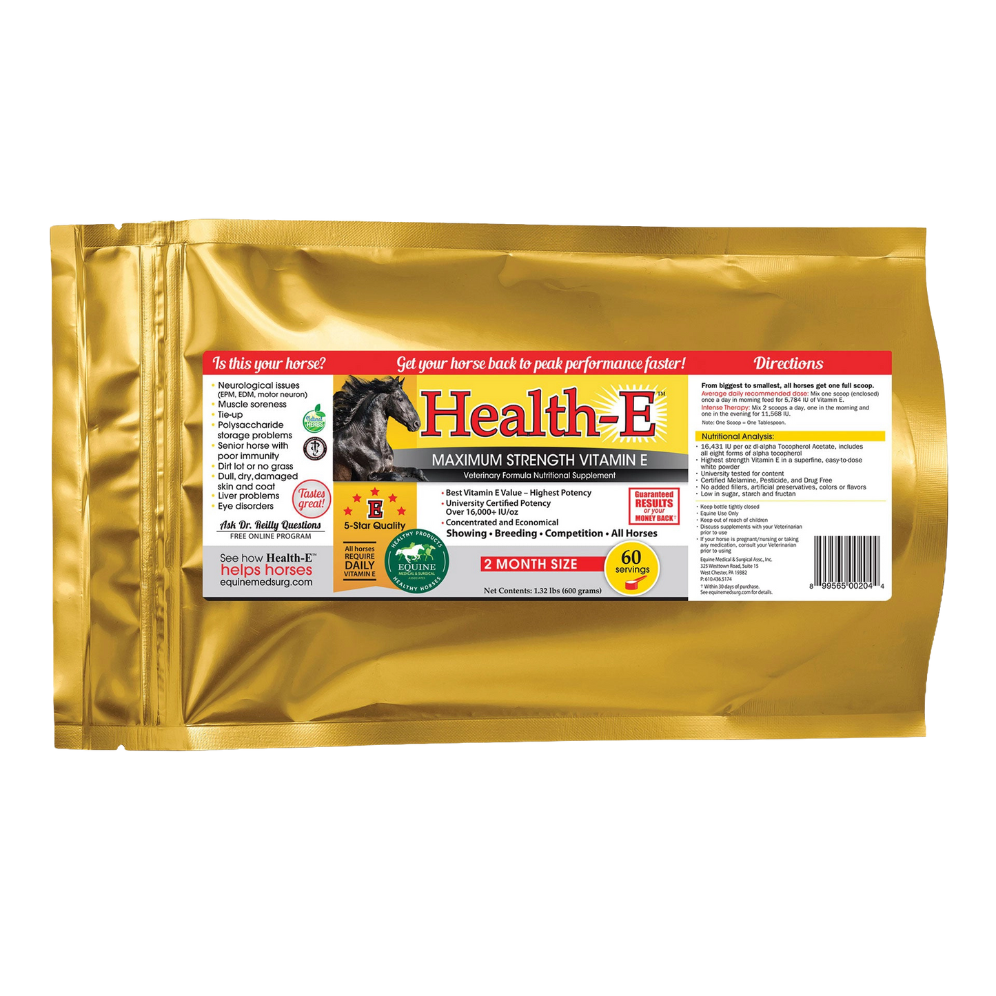 Health E™,"Gold foil pouch with front product label"