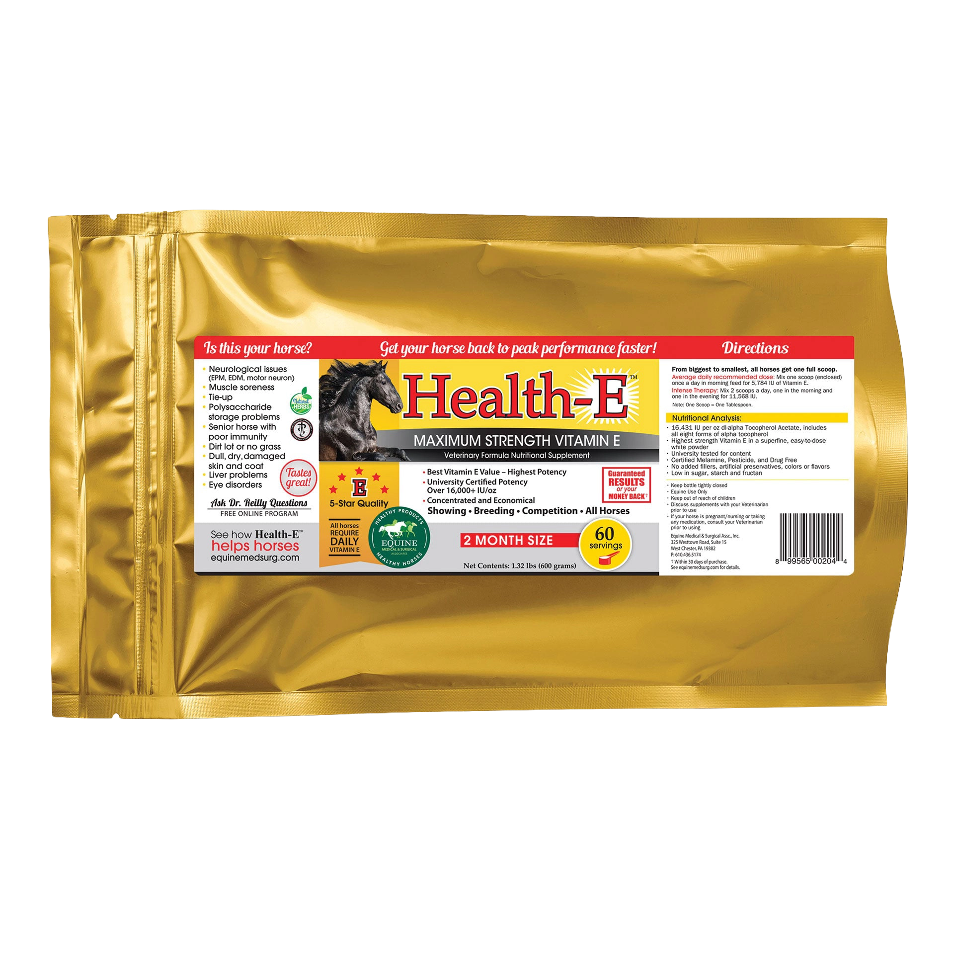 Health E™,"Gold foil pouch with front product label"