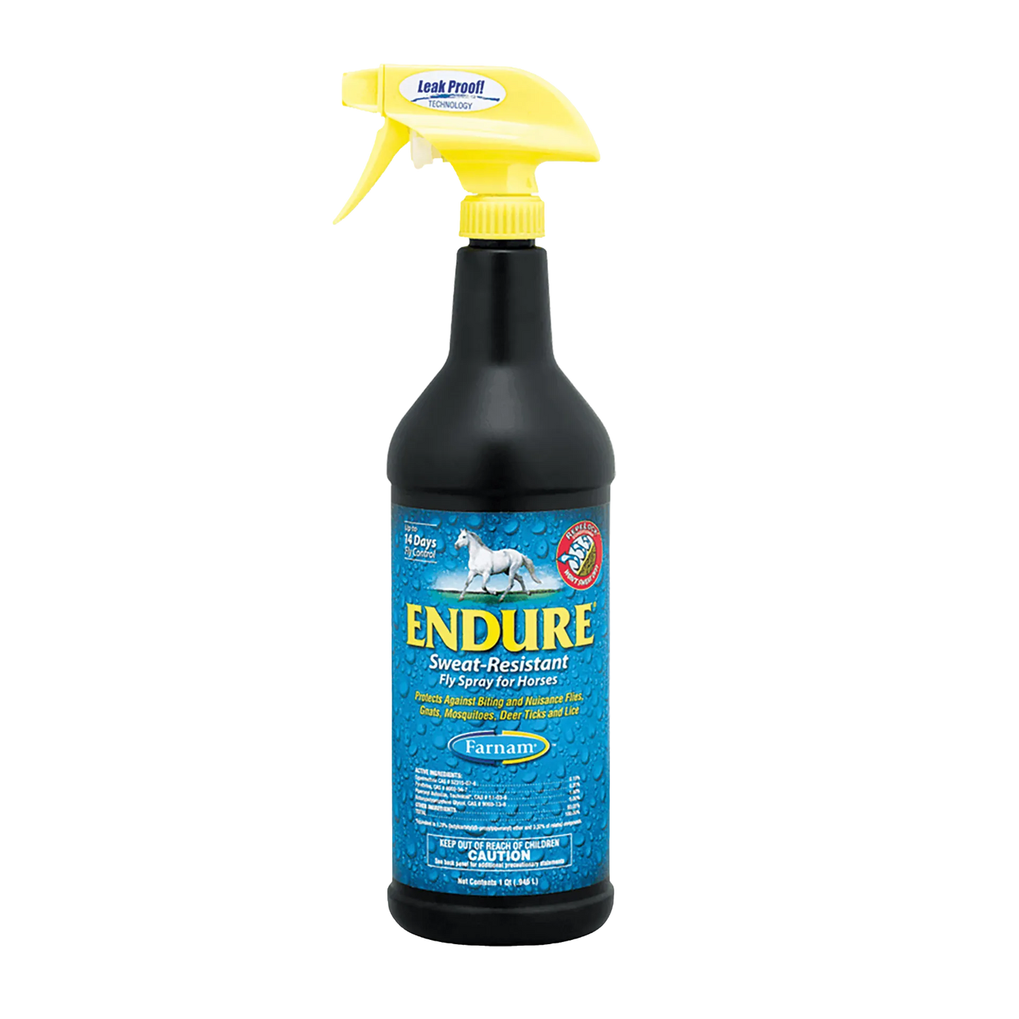 Endure Sweat-Resistant Fly Spray for Horses,"Black spray bottle with yellow trigger sprayer"