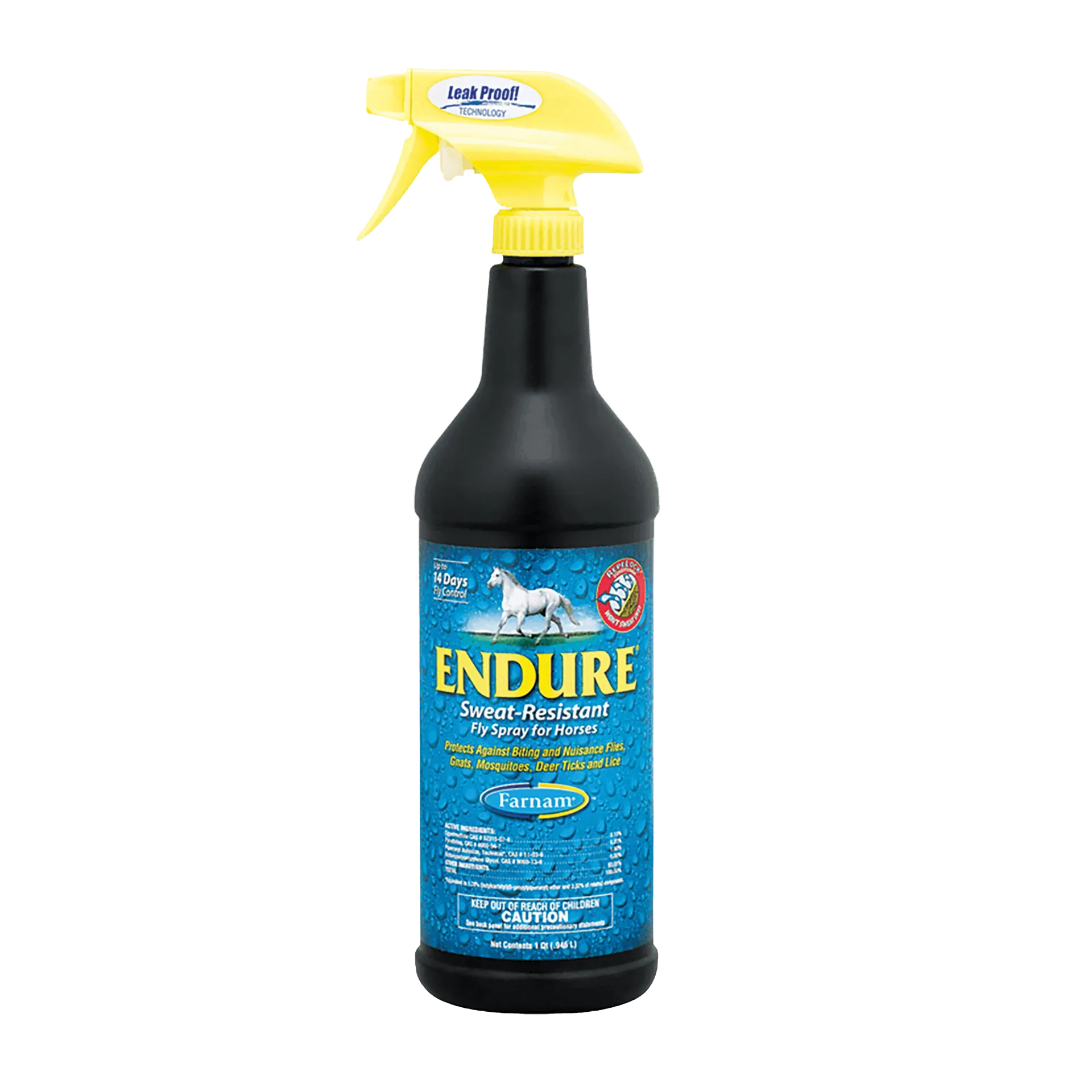 Endure Sweat-Resistant Fly Spray for Horses,"Black spray bottle with yellow trigger sprayer"