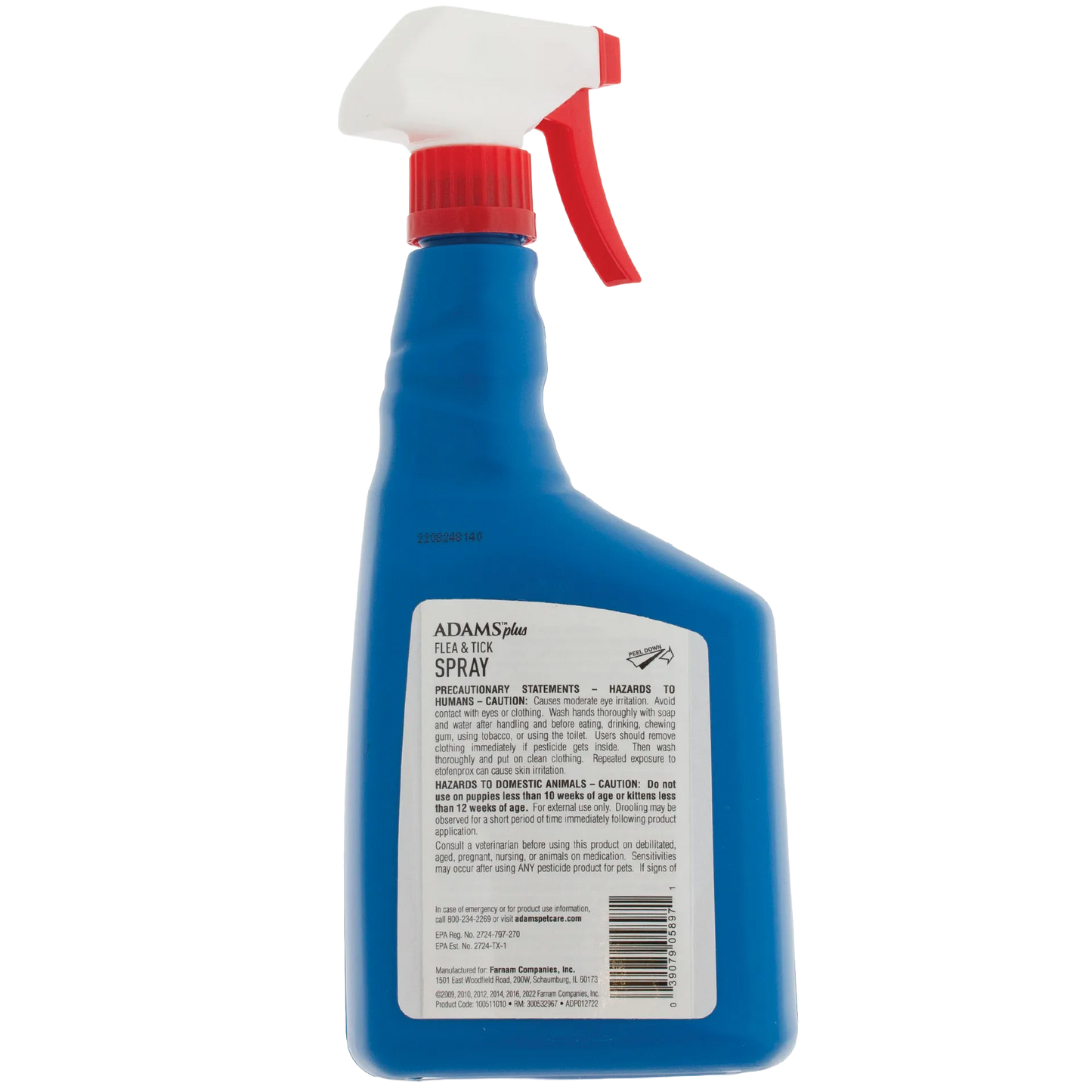 Adams™ Plus Flea & Tick Spray,"Blue spray bottle with red trigger and back label"