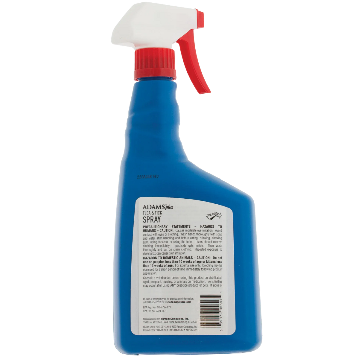 Adams™ Plus Flea & Tick Spray,"Blue spray bottle with red trigger and back label"