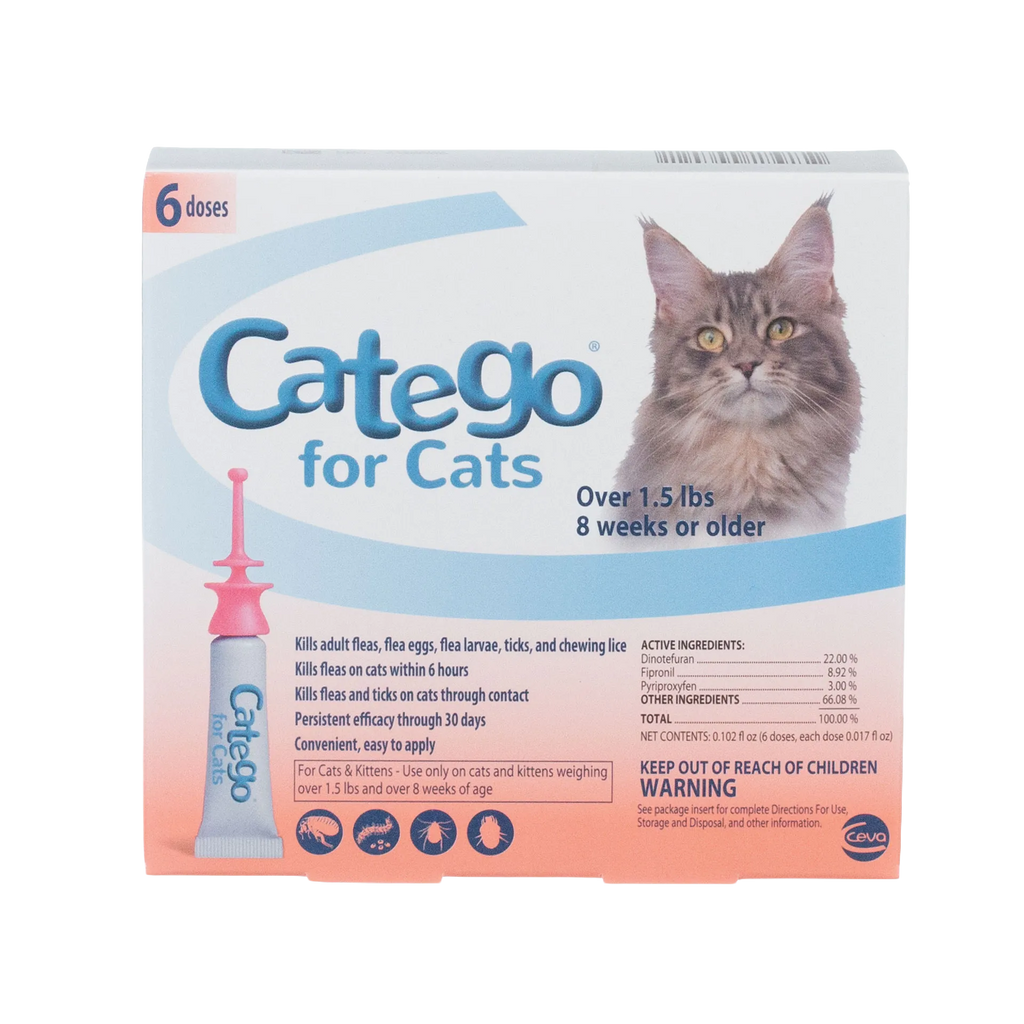 Catego®,"Front of box with cat photo and single applicator tube"