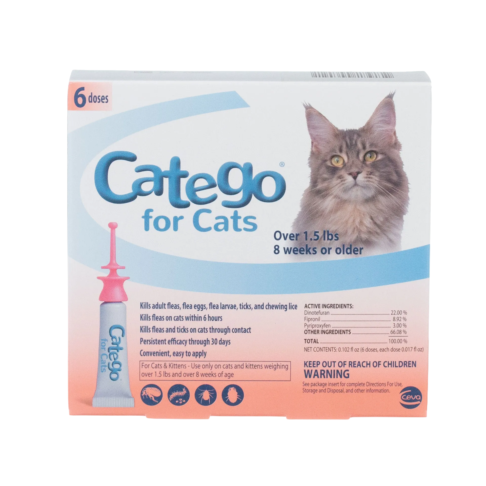 Catego®,"Front of box with cat photo and single applicator tube"