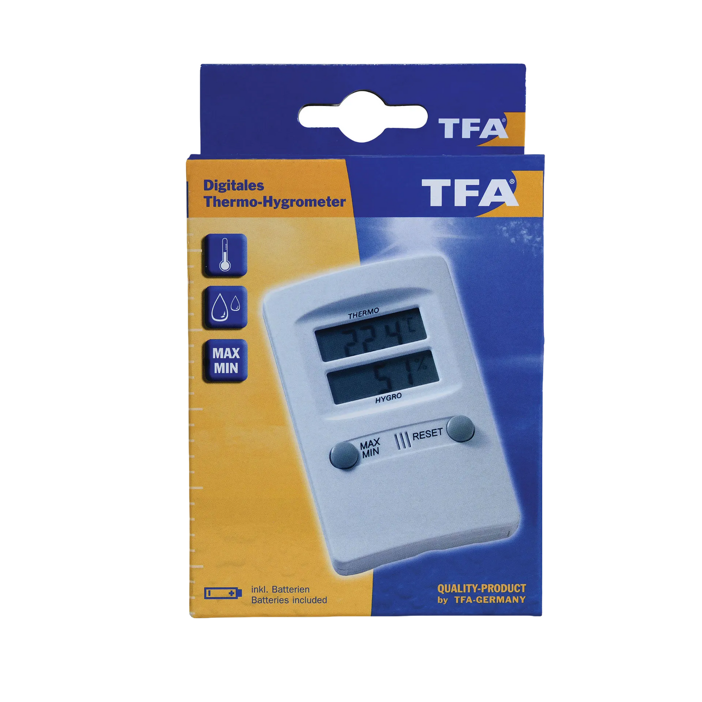 Hygro-Thermometer,"Retail package with digital thermometer and humidity display"