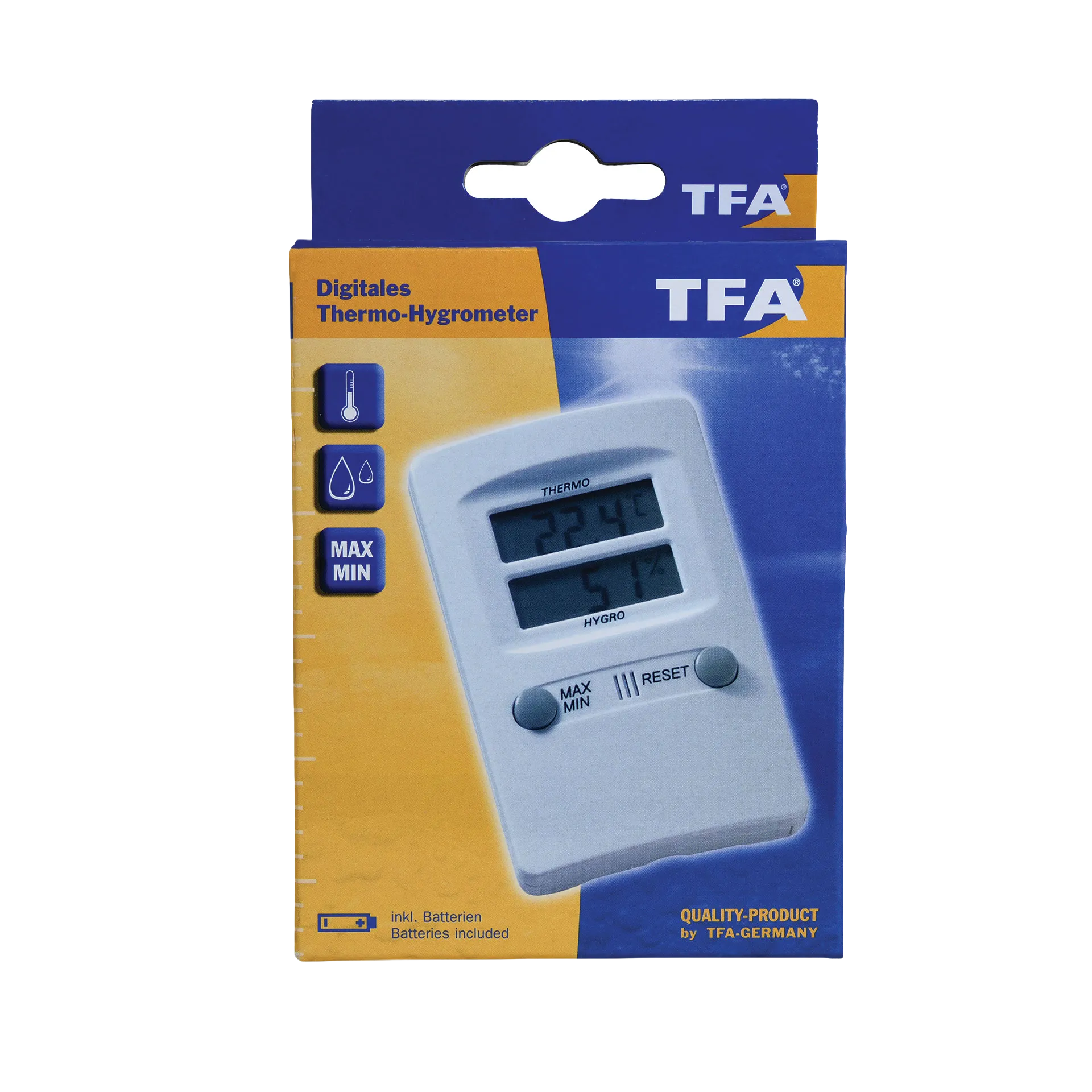 Hygro-Thermometer,"Retail package with digital thermometer and humidity display"