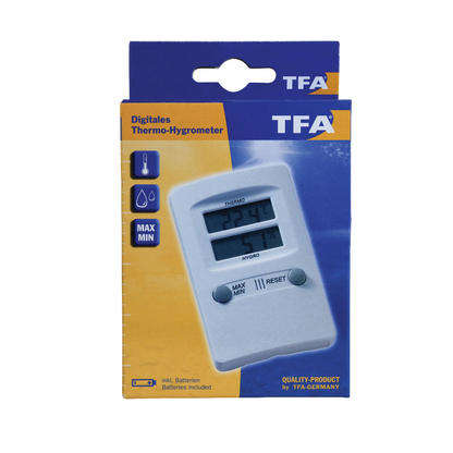 Hygro-Thermometer,"Retail package with digital thermometer and humidity display"
