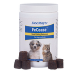 Doc Roy's® FeCease™,"White supplement jar with dog and cat label and soft chews"