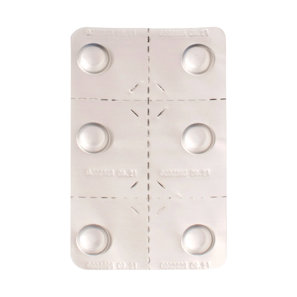 CapAction®,"White blister card with six round raised compartments"