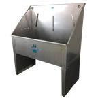 Standard Stainless Steel Bathing Tub,"Stainless steel tub with high backsplash and black base"
