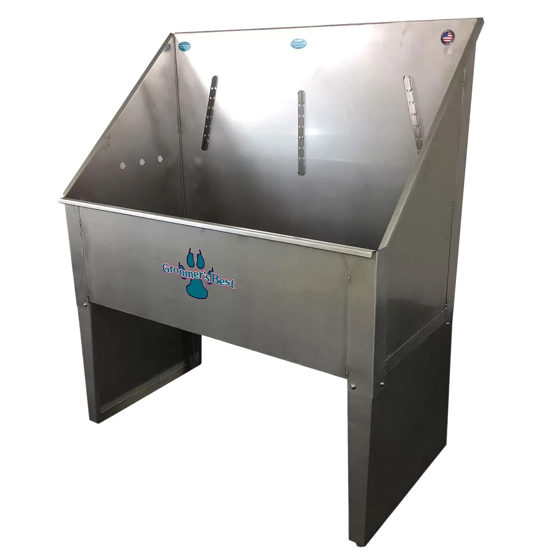 Standard Stainless Steel Bathing Tub,"Stainless steel tub with high backsplash and black base"
