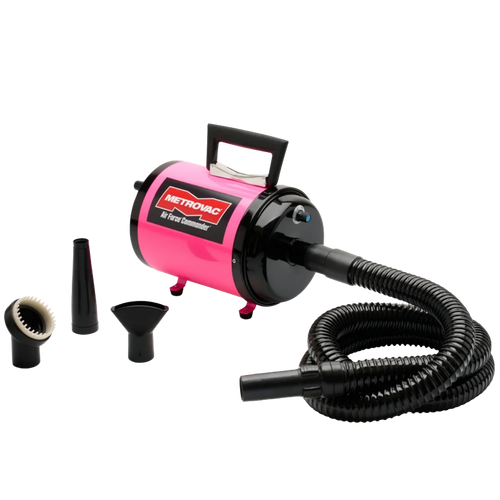 Air Force Commander Variable Speed Dryer,"Pink dryer with coiled hose and three nozzle attachments"
