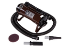 K-9 I Dog Dryer,"Brown cylindrical dog dryer with hose and two nozzles"