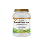 Brewers Dried Yeast Formula with Garlic Flavoring,"White powder jar with gold cap and green landscape label"