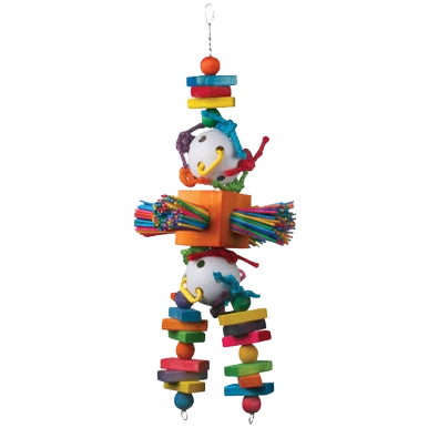 XL Willy Nilly,"Colorful hanging bird toy with wooden blocks and rope"