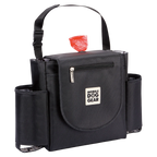 Car Seat Back Organizer Travel Bag,"Black seat back organizer with front zip pocket and side holders"