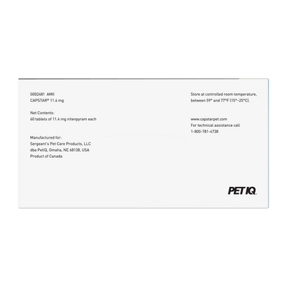 Capstar™,"Back of product box with dosage and storage information"