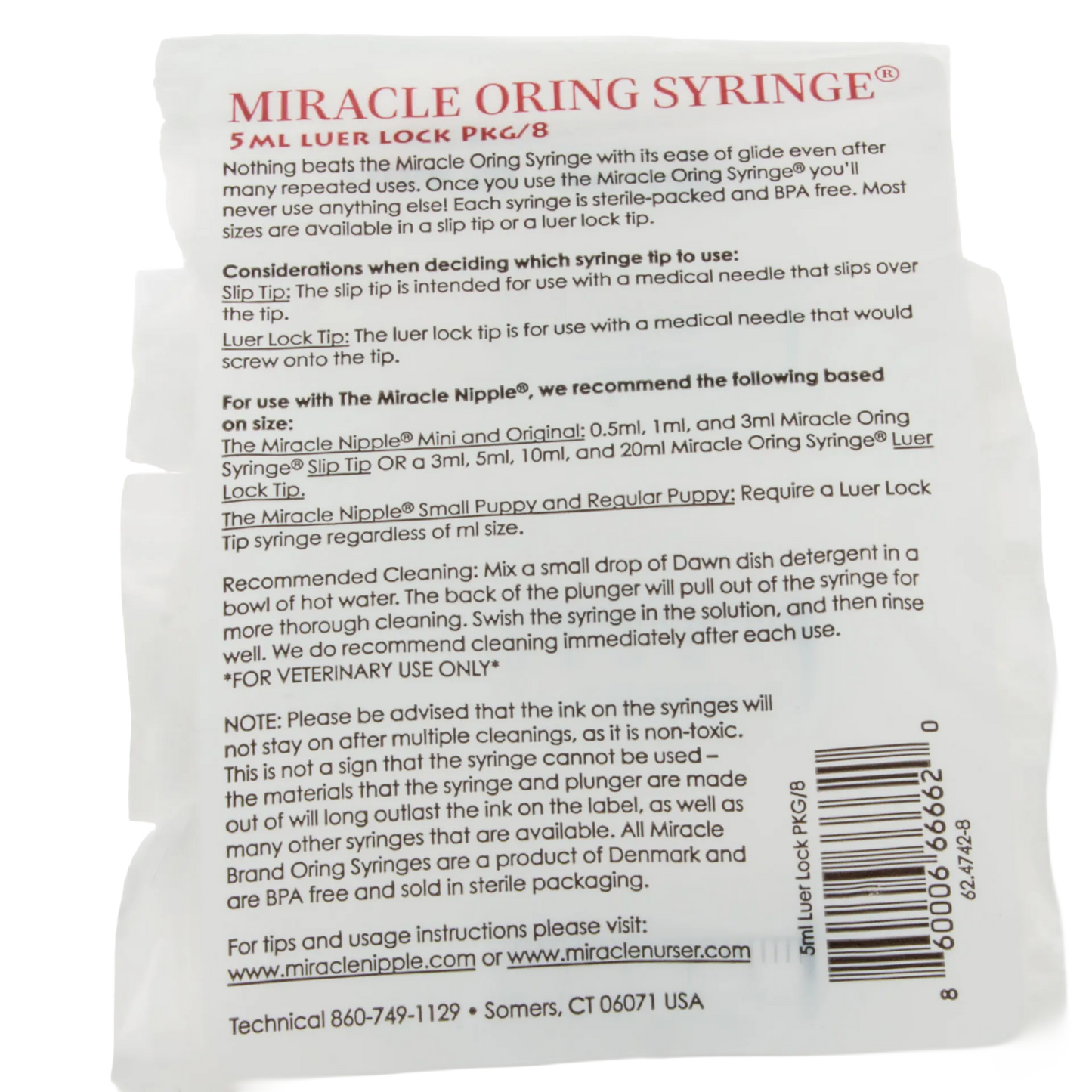 Miracle Nipple O-ring Syringe,"Back of syringe package with barcode visible"