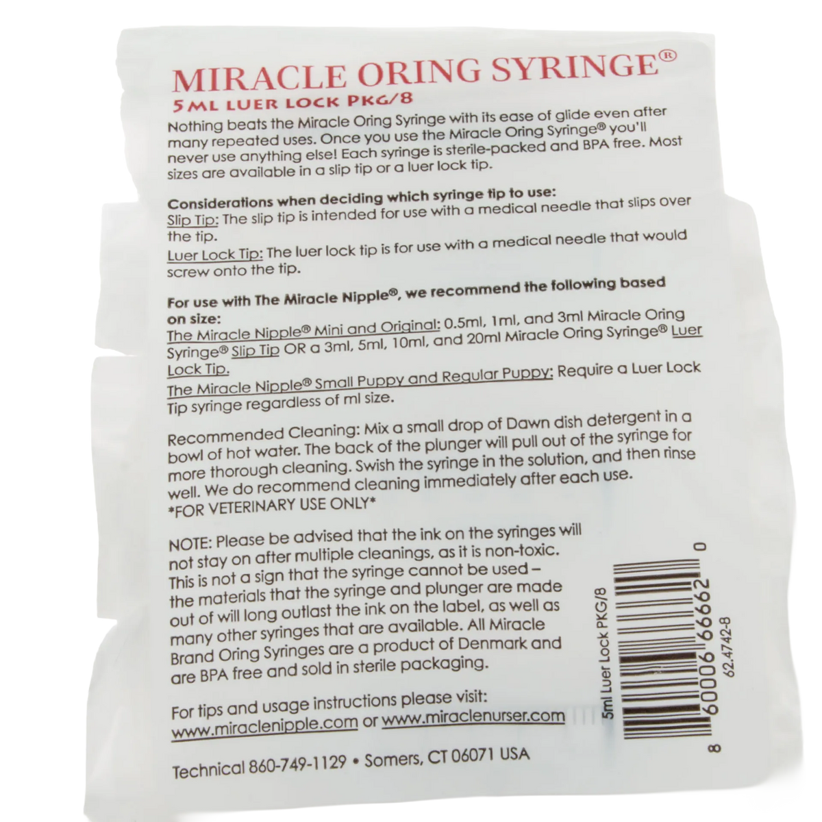 Miracle Nipple O-ring Syringe,"Back of syringe package with barcode visible"