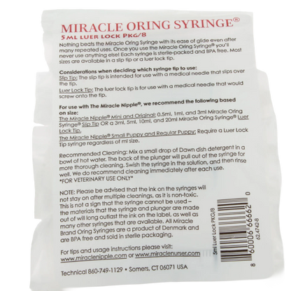 Miracle Nipple O-ring Syringe,"Back of syringe package with barcode visible"