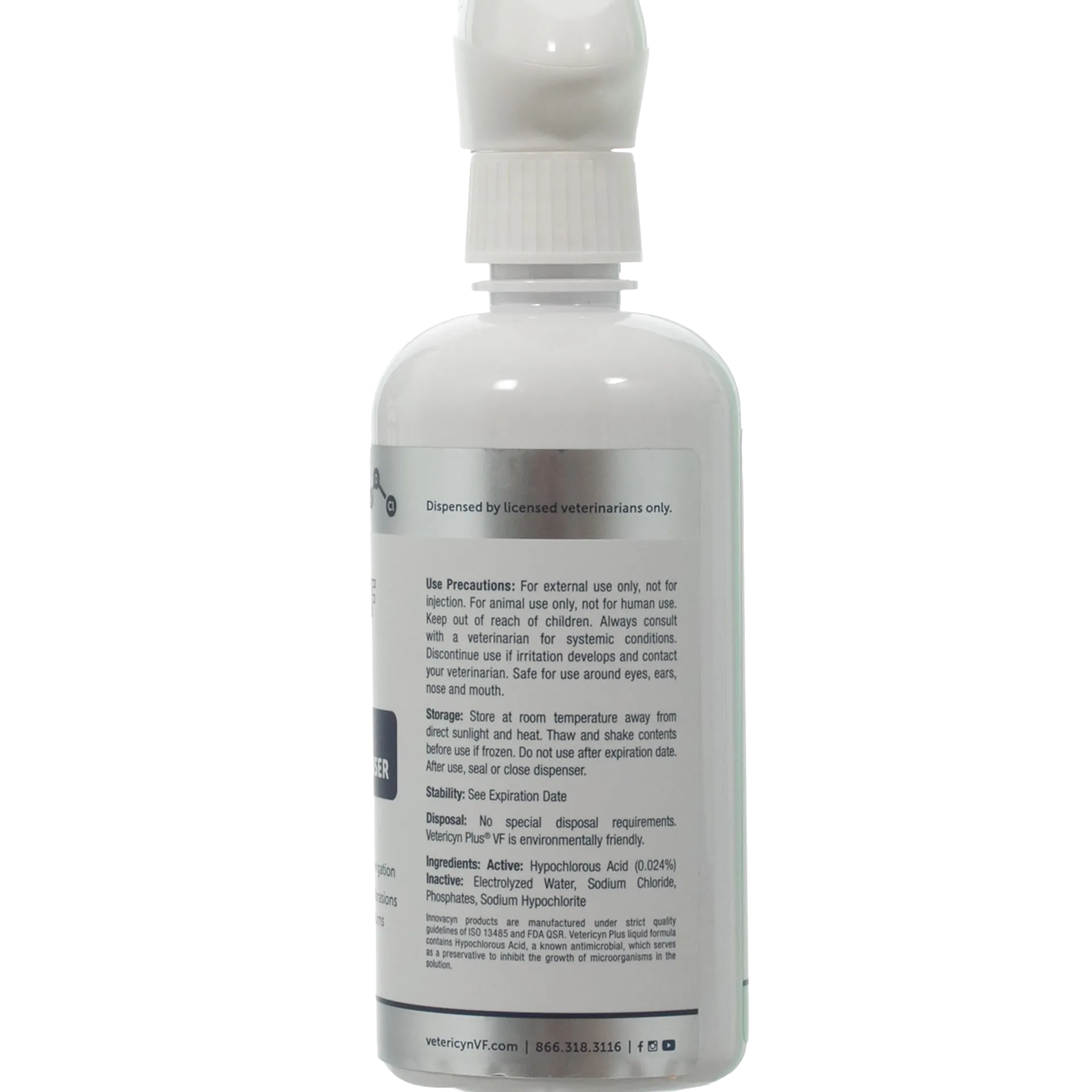 Vetericyn® VF Plus Wound & Skin Care,"Back view of spray bottle with white trigger sprayer"