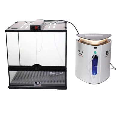 Puppywarmer® Oxygen Concentrator,"Clear chamber connected to white oxygen concentrator unit"