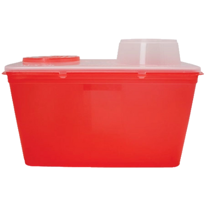 Sharps Containers,"Red sharps container with clear locking lid"