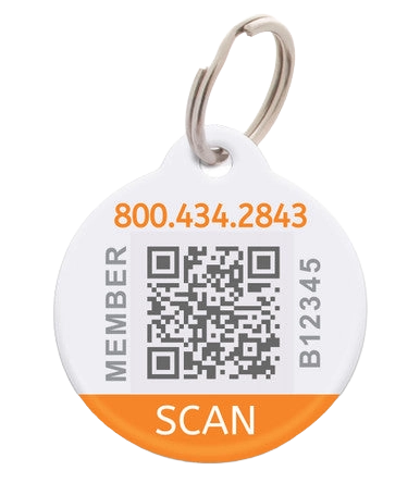 BuddyID® BuddyBadge® Collar Tag with Registration,"Round collar tag with QR code and metal clip"