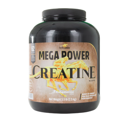 Mega Power Creatine Botumix Supplement,"Black supplement tub with brown front label"