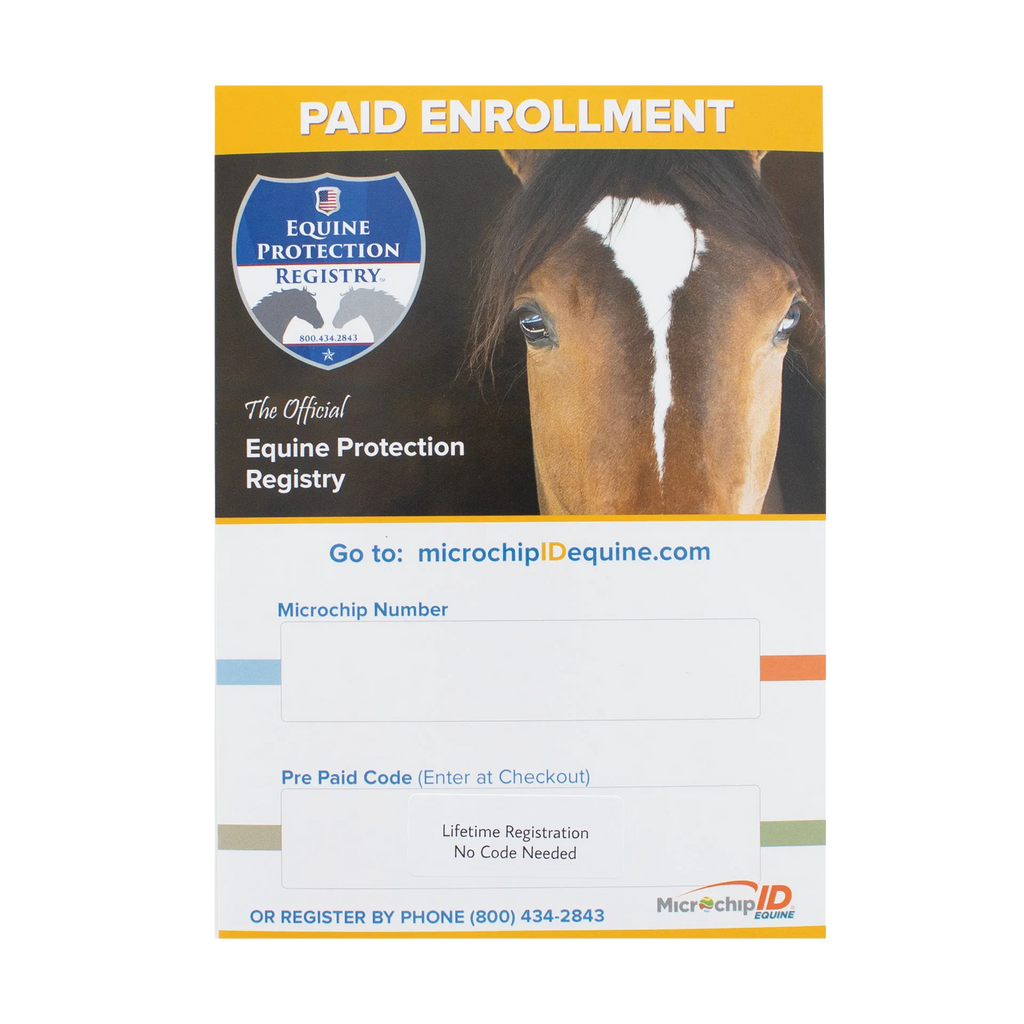 The EQUINEChip™,"Horse registry enrollment card with horse photo"