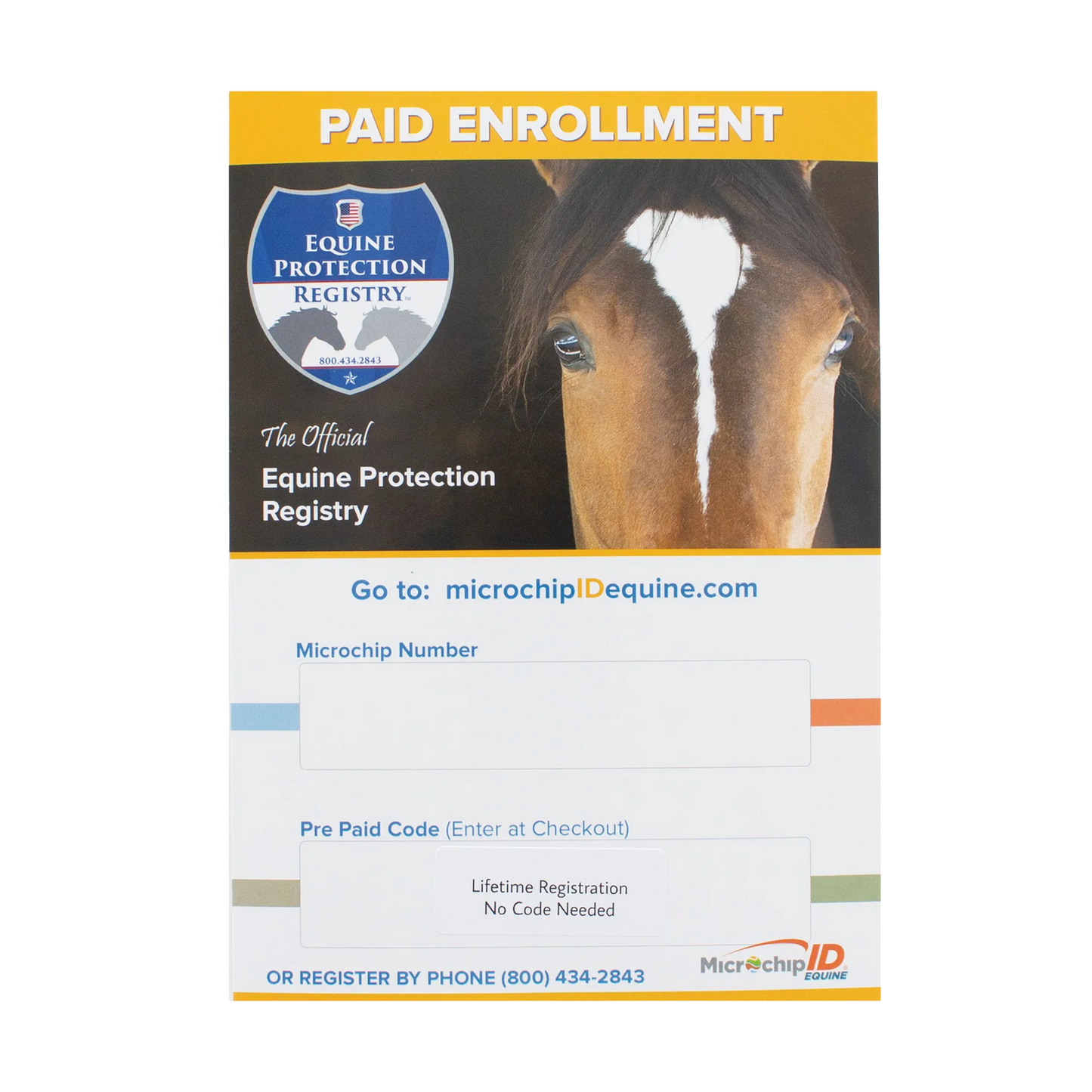 The EQUINEChip™,"Horse registry enrollment card with horse photo"