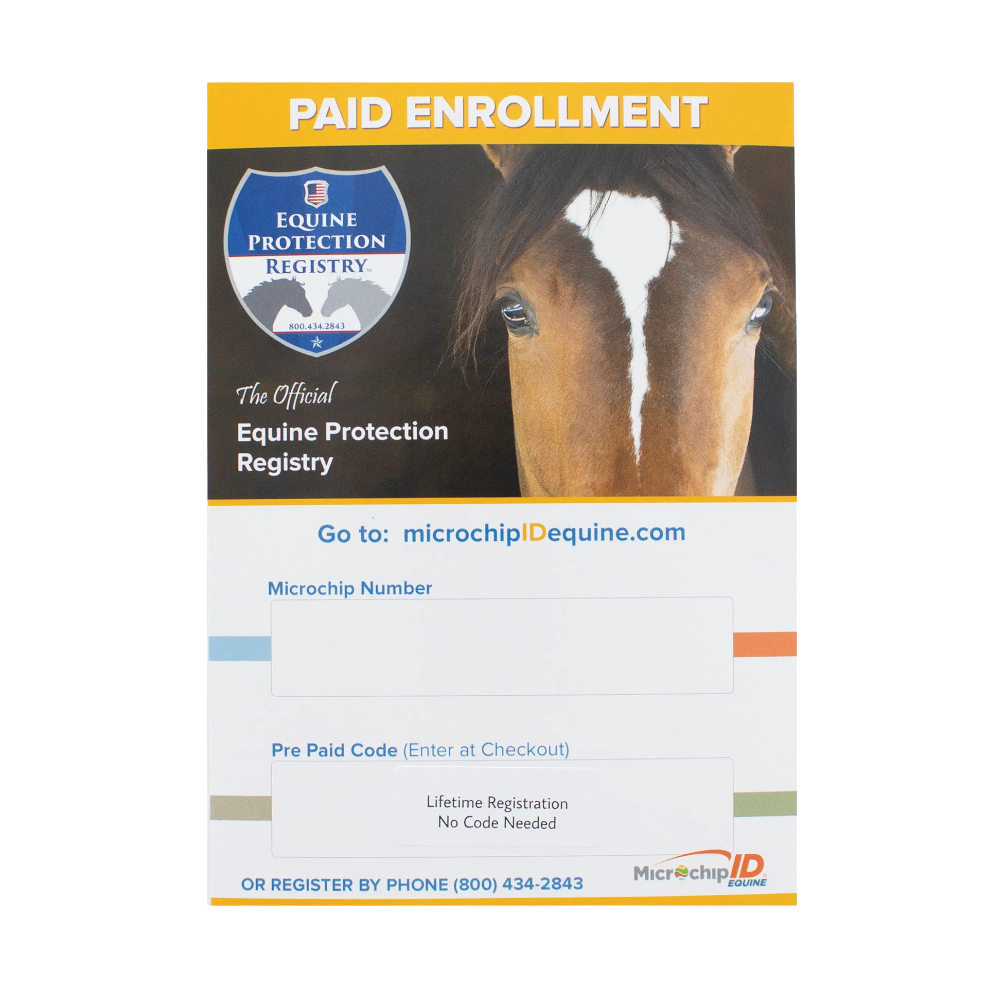 The EQUINEChip™,"Horse registry enrollment card with horse photo"