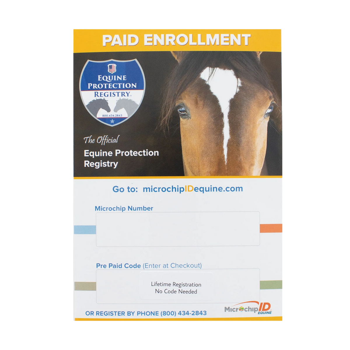 The EQUINEChip™,"Horse registry enrollment card with horse photo"
