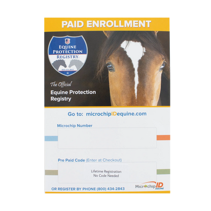 The EQUINEChip™,"Horse registry enrollment card with horse photo"