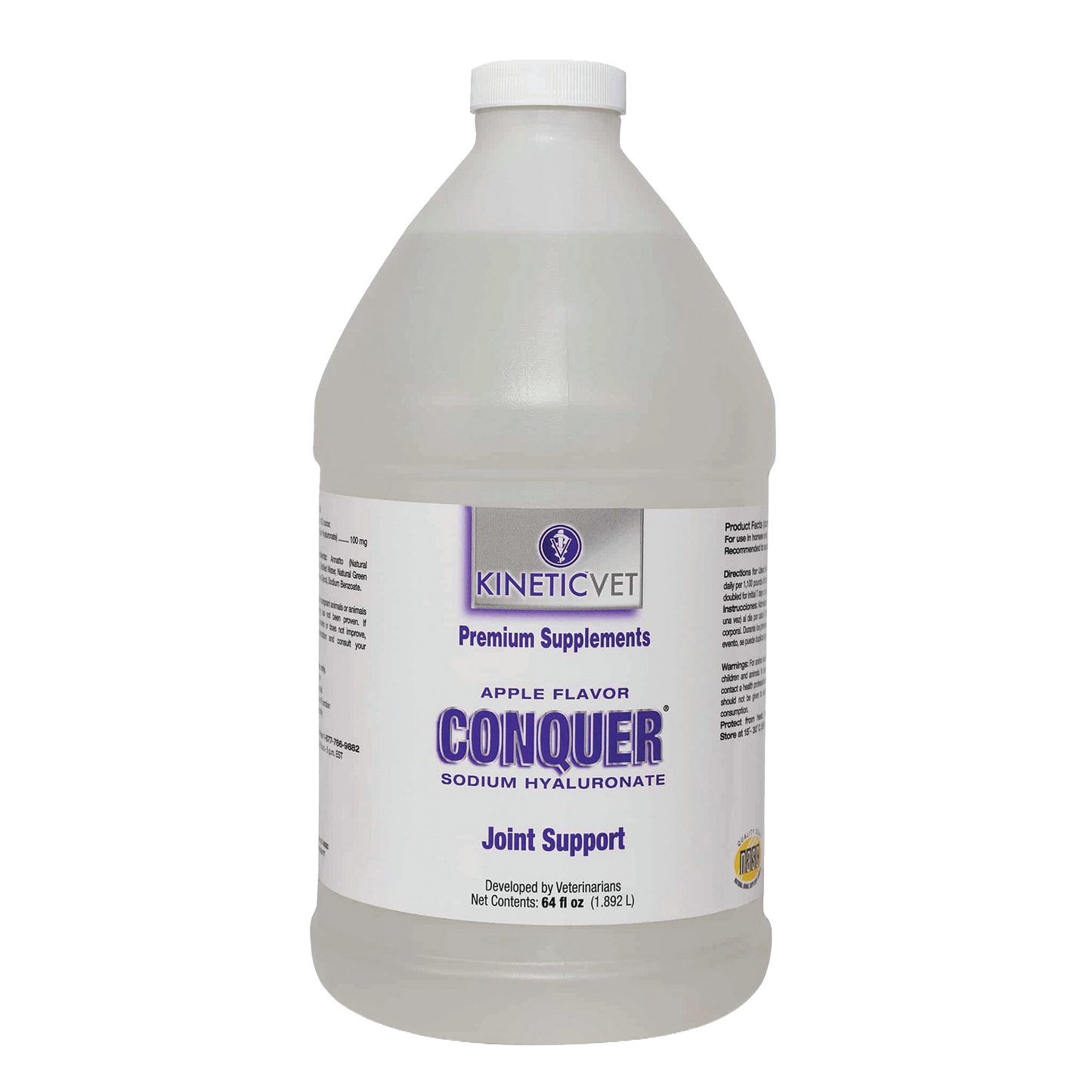Conquer®,"Large plastic supplement bottle with white screw cap and front label"
