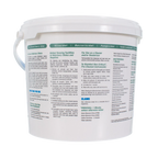 Rescue®  Disinfectant Cleaner,"White lidded wipes bucket with side handle and back label view"