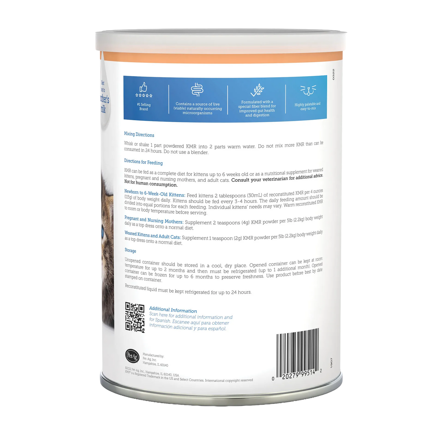 KMR®,"Back of powdered milk replacement can with feeding directions"