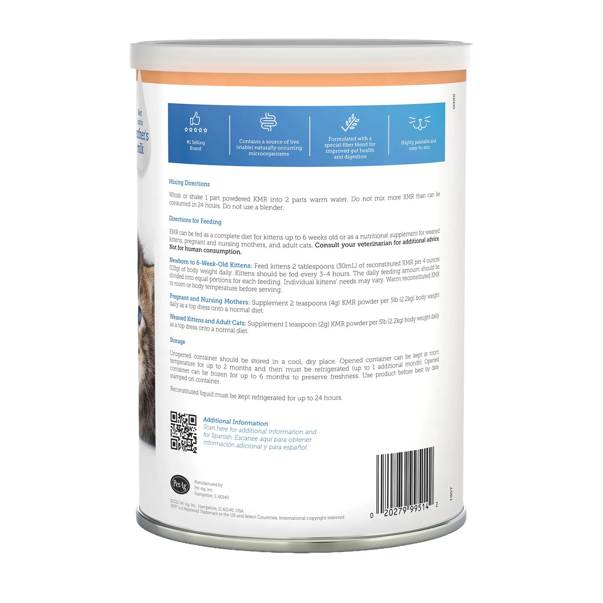 KMR®,"Back of powdered milk replacement can with feeding directions"