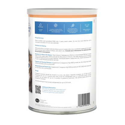 KMR®,"Back of powdered milk replacement can with feeding directions"