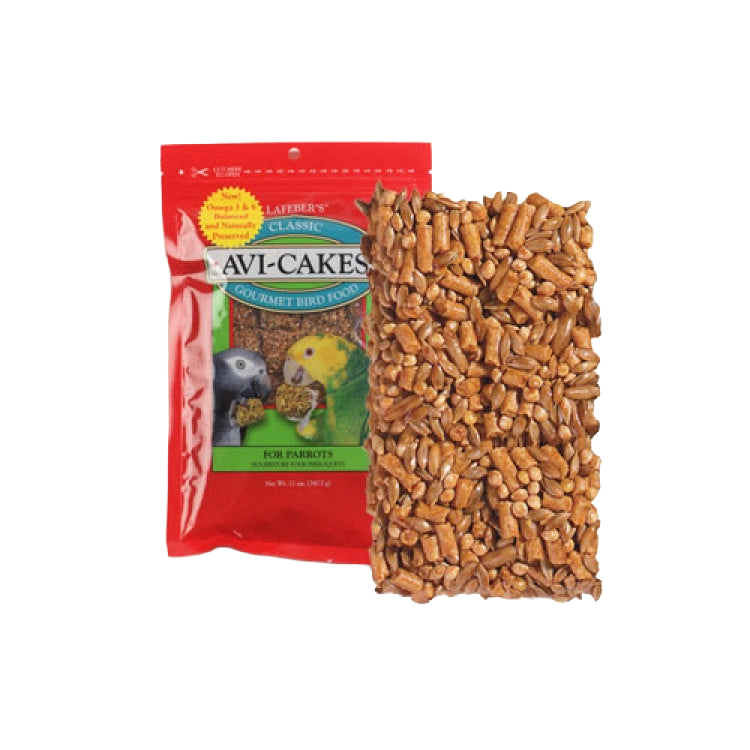 Lafeber Avi-Cakes Bird Food,"Red bag with seed cake block in front"